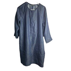 Vince. Dress Womens Small Chambray Shift Blue 1/2 Zip Pockets Long Sleeve
